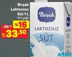 BİRŞAH LAKTOZSUZ SÜT 1 L
